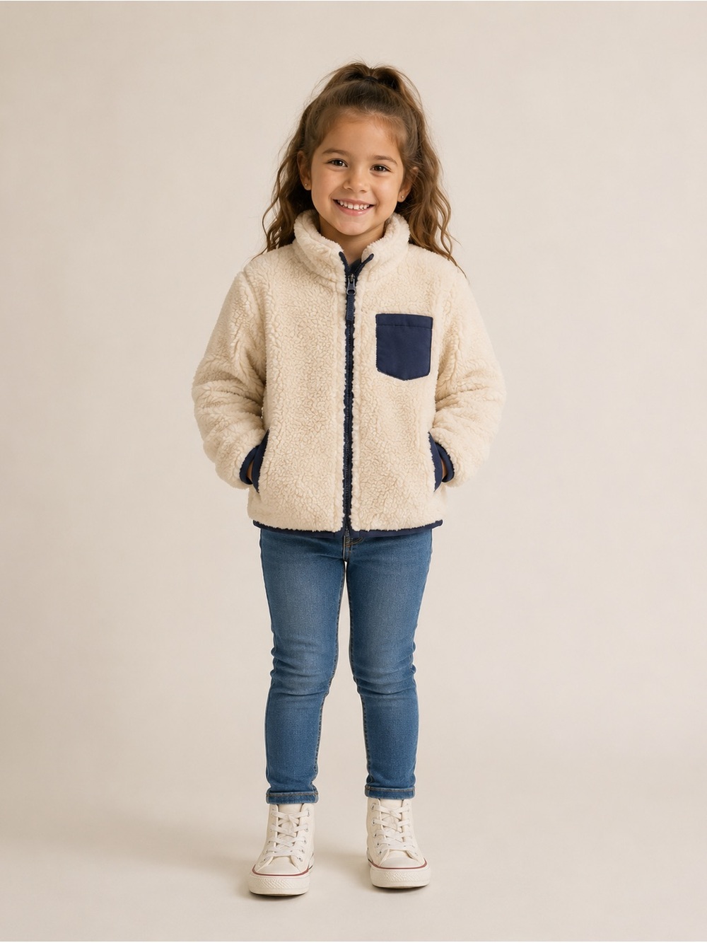 Janie and Jack Cream Teddycoat Cozy Sherpa Jacket Sz 3-4 years Cottonblend